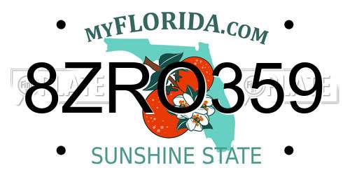 8ZRO359 Florida License Plate