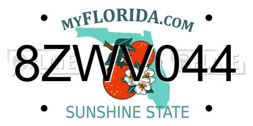 8ZWV044 Florida License Plate