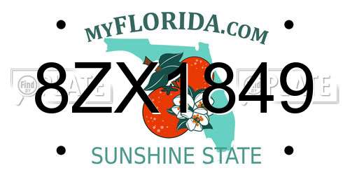 8ZX1849 Florida License Plate