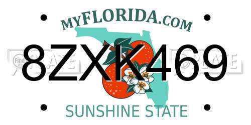 8ZXK469 Florida License Plate