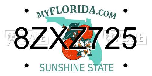 8ZXZ725 Florida License Plate