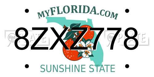8ZXZ778 Florida License Plate