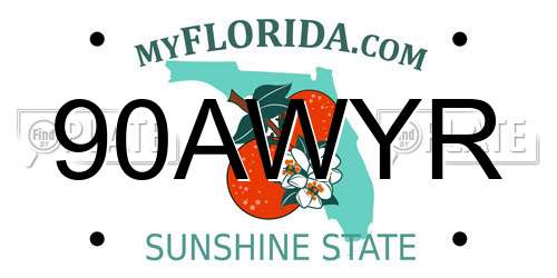 90AWYR Florida License Plate