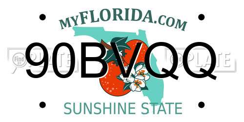 90BVQQ Florida License Plate