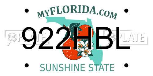 922HBL Florida License Plate