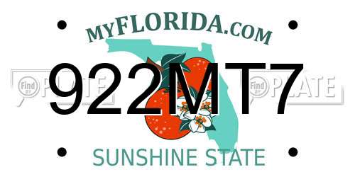 922MT7 Florida License Plate