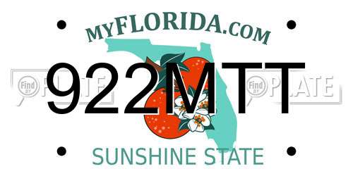 922MTT Florida License Plate