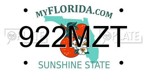 922MZT Florida License Plate