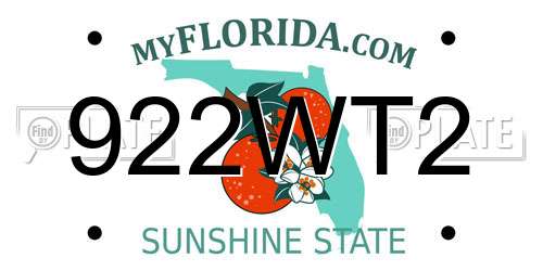 922WT2 Florida License Plate