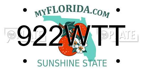 922WTT Florida License Plate