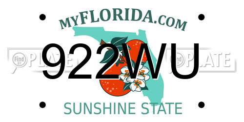 922WU Florida License Plate