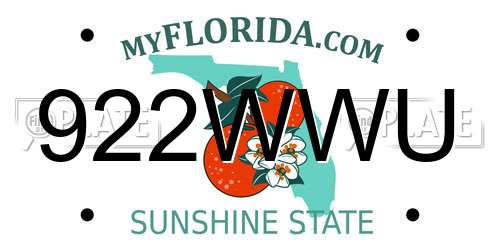 922WWU Florida License Plate