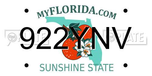 922YNV Florida License Plate