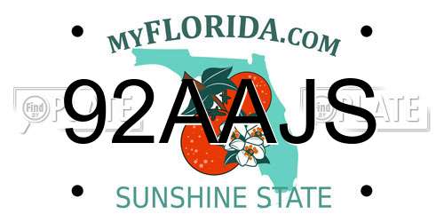 92AAJS Florida License Plate
