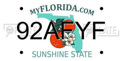 92AFYF Florida License Plate