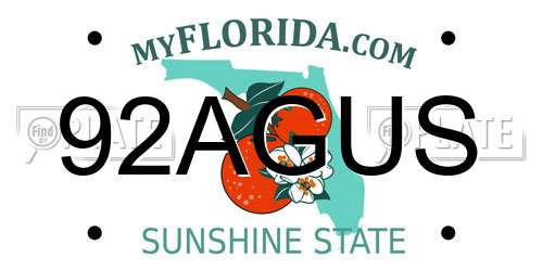 92AGUS Florida License Plate