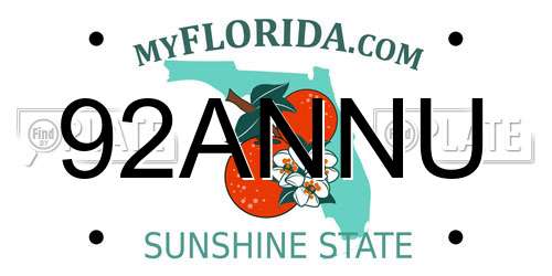 92ANNU Florida License Plate