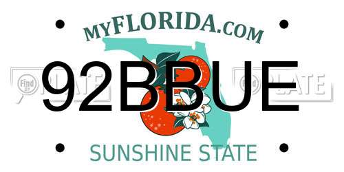 92BBUE Florida License Plate