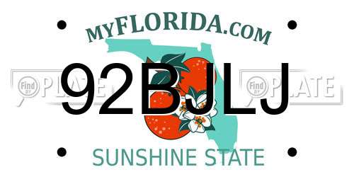 92BJLJ Florida License Plate