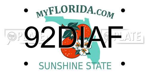92DIAF Florida License Plate