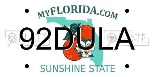 92DULA Florida License Plate