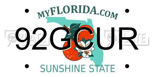 92GCUR Florida License Plate
