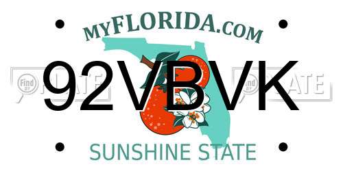 92VBVK Florida License Plate