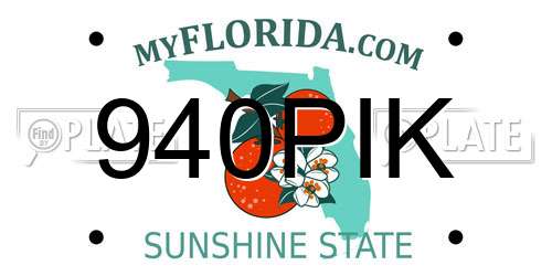940PIK Florida License Plate