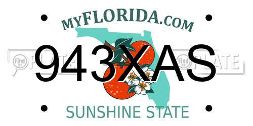 943XAS Florida License Plate