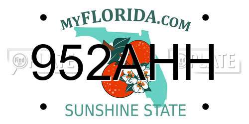 952AHH Florida License Plate