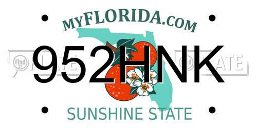 952HNK Florida License Plate