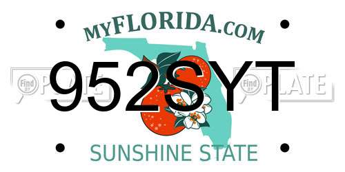 952SYT Florida License Plate
