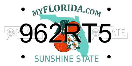 962RT5 Florida License Plate
