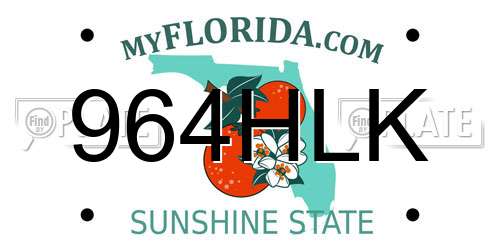 964HLK Florida License Plate
