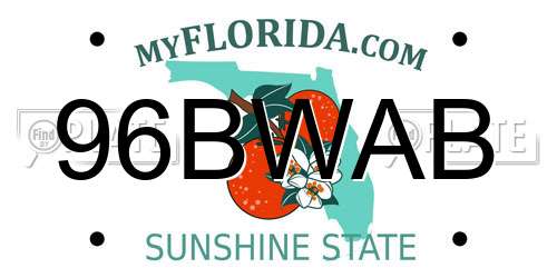 96BWAB Florida License Plate