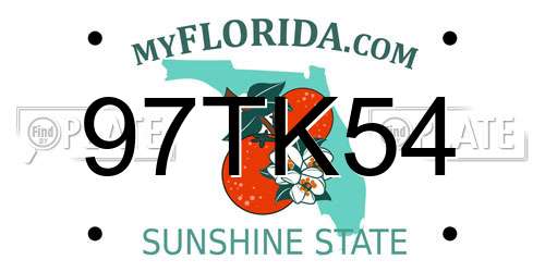 97TK54 Florida License Plate