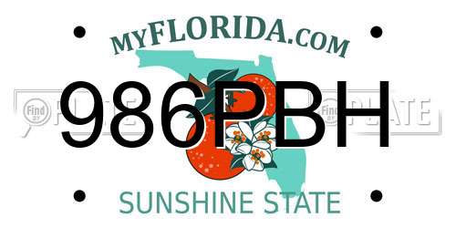 986PBH Florida License Plate