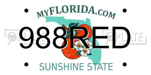 988RED Florida License Plate