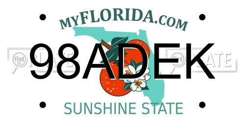 98ADEK Florida License Plate