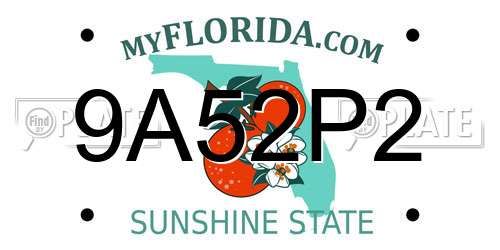 9A52P2 Florida License Plate