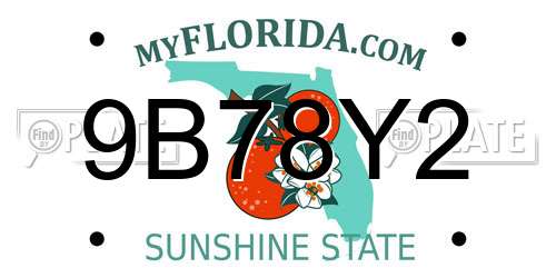 9B78Y2 Florida License Plate