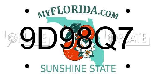 9D98Q7 Florida License Plate