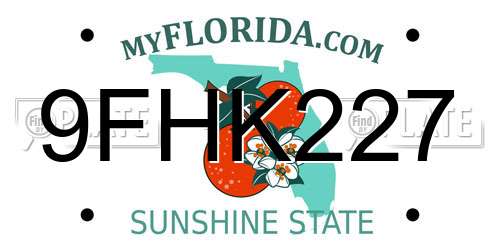 9FHK227 Florida License Plate