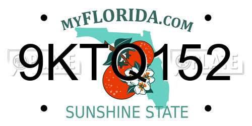 9KTQ152 Florida License Plate