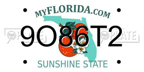 9O86T2 Florida License Plate