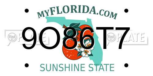 9O86T7 Florida License Plate