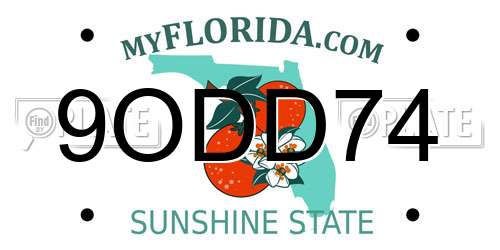 9ODD74 Florida License Plate