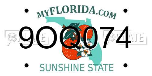 9OQ074 Florida License Plate