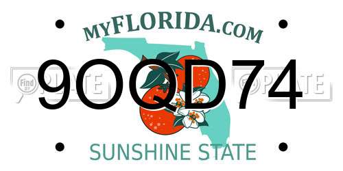 9OQD74 Florida License Plate