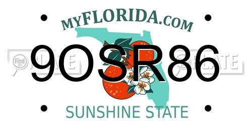 9OSR86 Florida License Plate